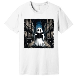 Retro Reading Ghost Library Halloween Librarian Book Lovers Premium T-Shirt