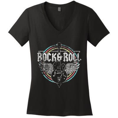 Rock & Roll Guitar Wings Music Women's V-Neck T-Shirt