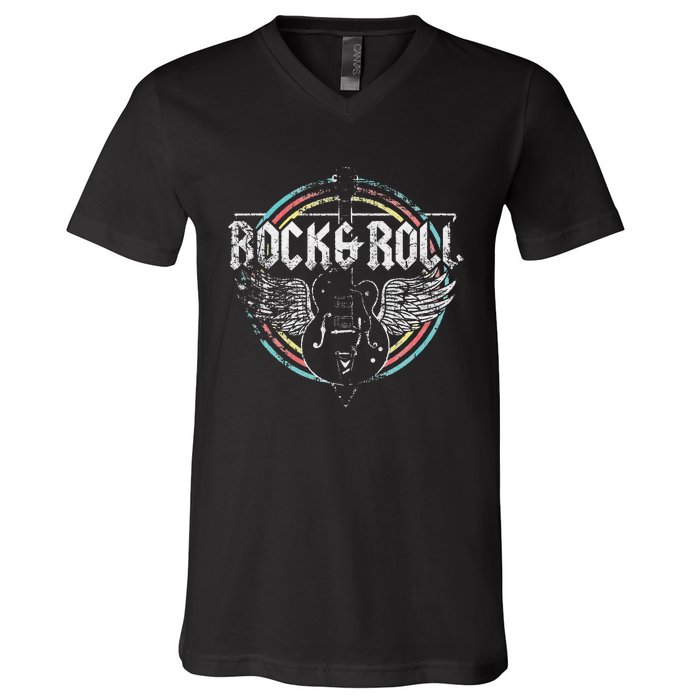 Rock & Roll Guitar Wings Music V-Neck T-Shirt