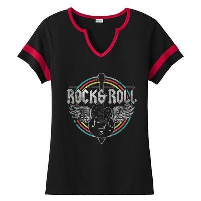 Rock Roll Guitar Wings Music Ladies Halftime Notch Neck Tee