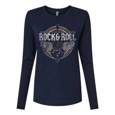 Rock Roll Guitar Wings Music Womens Cotton Relaxed Long Sleeve T-Shirt