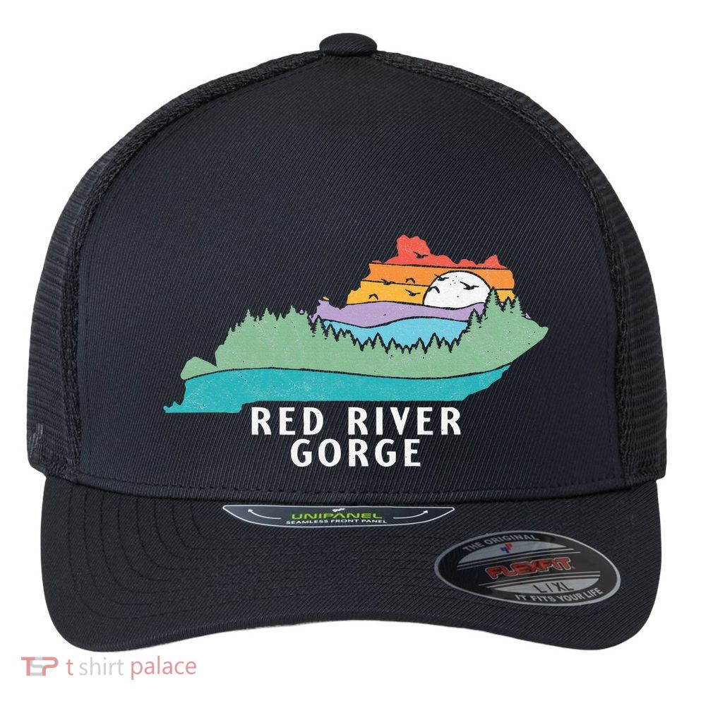 Red River Gorge Kentucky Outdoors State Nature Retro Flexfit Unipanel Trucker Cap