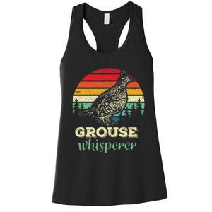 Retro Ruffed Grouse Whisperer Bird Hunting Birding Gift Women's Racerback Tank