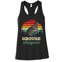 Retro Ruffed Grouse Whisperer Bird Hunting Birding Gift Women's Racerback Tank