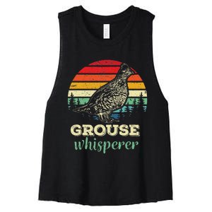 Retro Ruffed Grouse Whisperer Bird Hunting Birding Gift Women's Racerback Cropped Tank