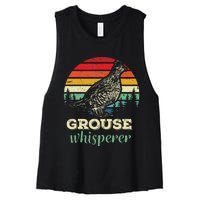 Retro Ruffed Grouse Whisperer Bird Hunting Birding Gift Women's Racerback Cropped Tank