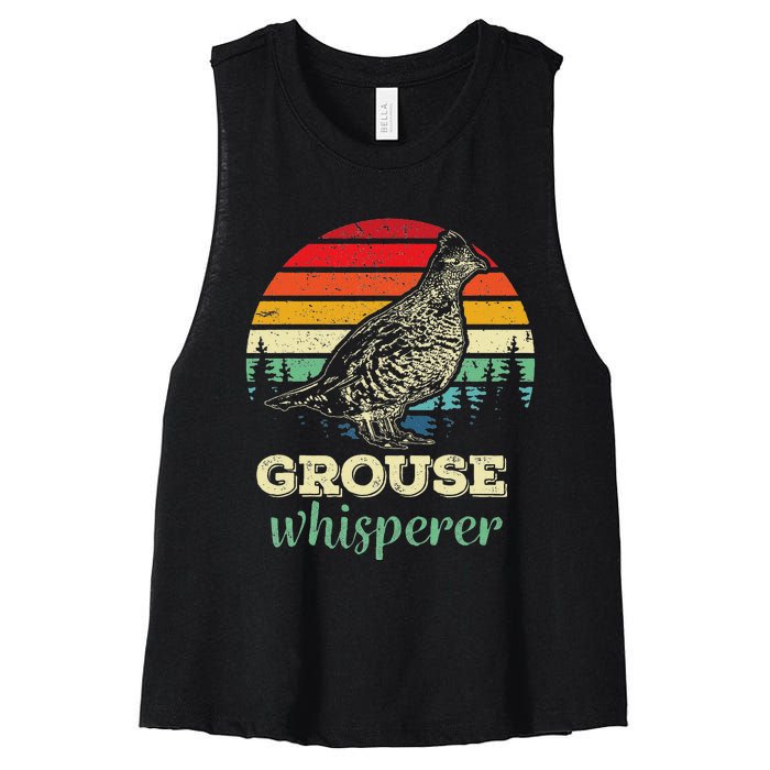 Retro Ruffed Grouse Whisperer Bird Hunting Birding Gift Women's Racerback Cropped Tank