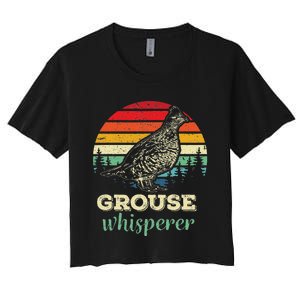 Retro Ruffed Grouse Whisperer Bird Hunting Birding Gift Women's Crop Top Tee