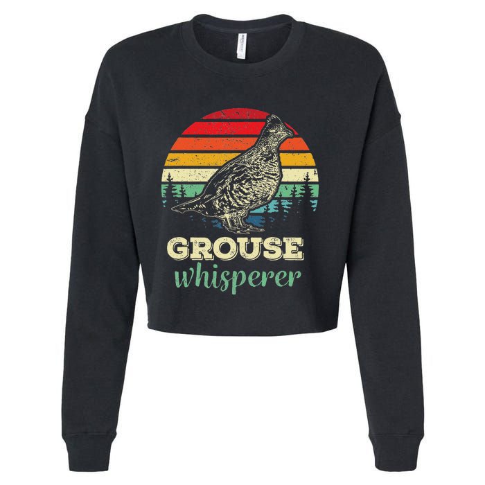 Retro Ruffed Grouse Whisperer Bird Hunting Birding Gift Cropped Pullover Crew