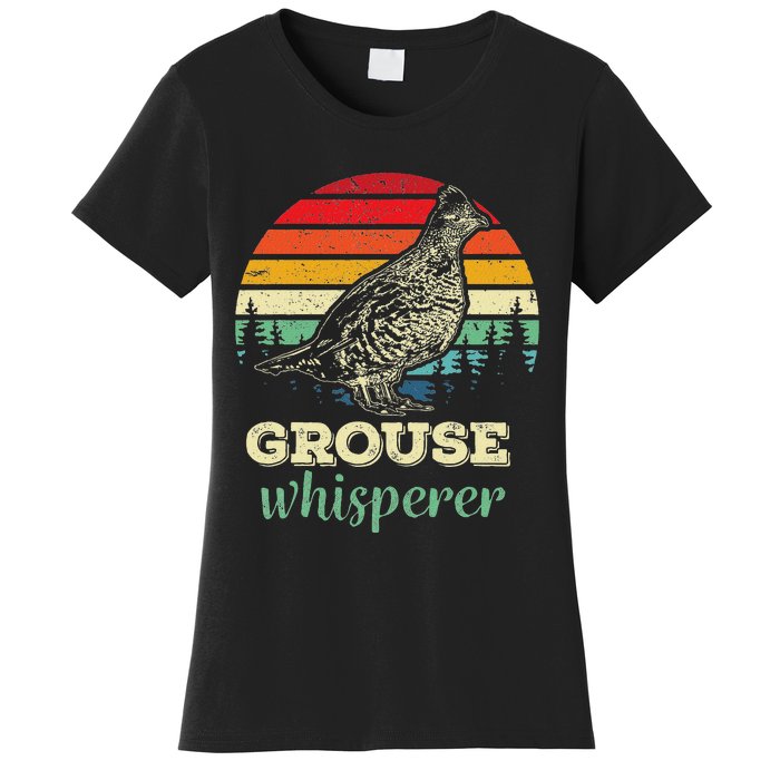 Retro Ruffed Grouse Whisperer Bird Hunting Birding Gift Women's T-Shirt