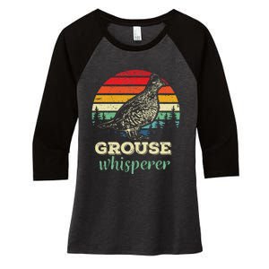 Retro Ruffed Grouse Whisperer Bird Hunting Birding Gift Women's Tri-Blend 3/4-Sleeve Raglan Shirt