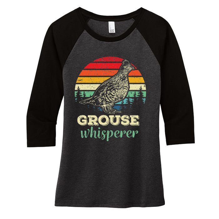 Retro Ruffed Grouse Whisperer Bird Hunting Birding Gift Women's Tri-Blend 3/4-Sleeve Raglan Shirt