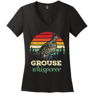 Retro Ruffed Grouse Whisperer Bird Hunting Birding Gift Women's V-Neck T-Shirt