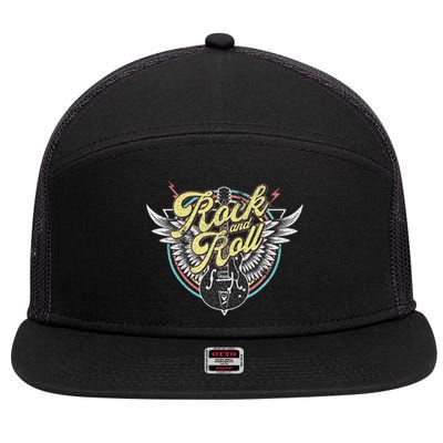 Rock & Roll Guitar Wings Music Classic Retro Vintage 7 Panel Mesh Trucker Snapback Hat