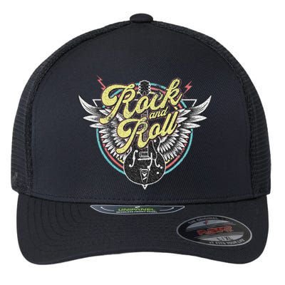 Rock & Roll Guitar Wings Music Classic Retro Vintage Flexfit Unipanel Trucker Cap