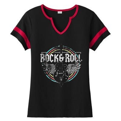 Rock & Roll Guitar Wings Music Classic Retro Vintage Ladies Halftime Notch Neck Tee