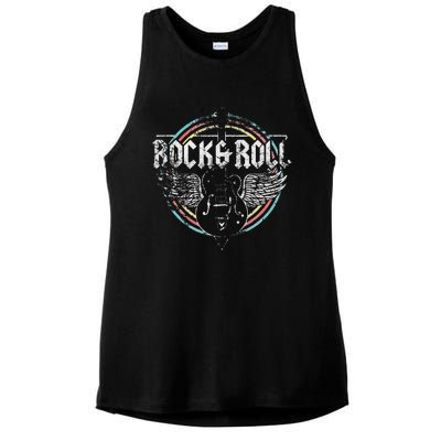 Rock & Roll Guitar Wings Music Classic Retro Vintage Ladies PosiCharge Tri-Blend Wicking Tank