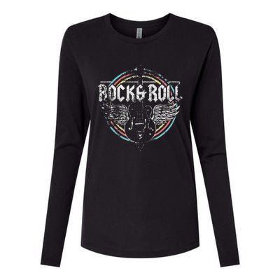 Rock & Roll Guitar Wings Music Classic Retro Vintage Womens Cotton Relaxed Long Sleeve T-Shirt