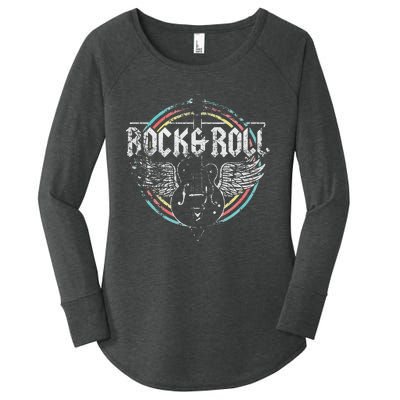 Rock & Roll Guitar Wings Music Classic Retro Vintage Women's Perfect Tri Tunic Long Sleeve Shirt