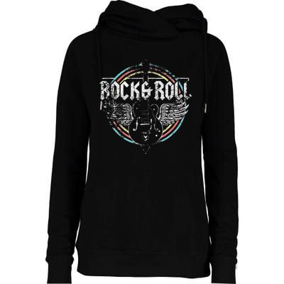 Rock & Roll Guitar Wings Music Classic Retro Vintage Womens Funnel Neck Pullover Hood