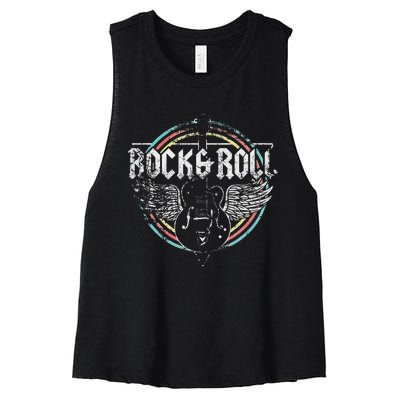 Rock & Roll Guitar Wings Music Classic Retro Vintage Women's Racerback Cropped Tank