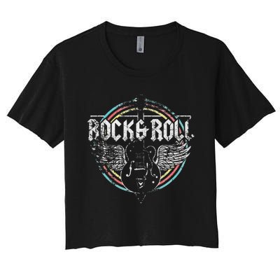 Rock & Roll Guitar Wings Music Classic Retro Vintage Women's Crop Top Tee