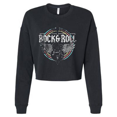 Rock & Roll Guitar Wings Music Classic Retro Vintage Cropped Pullover Crew