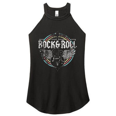 Rock & Roll Guitar Wings Music Classic Retro Vintage Women's Perfect Tri Rocker Tank