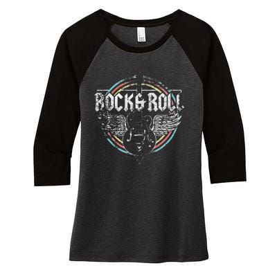 Rock & Roll Guitar Wings Music Classic Retro Vintage Women's Tri-Blend 3/4-Sleeve Raglan Shirt