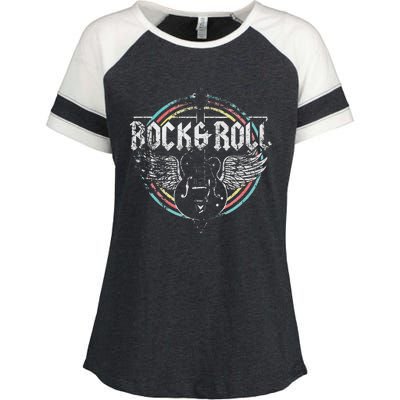 Rock & Roll Guitar Wings Music Classic Retro Vintage Enza Ladies Jersey Colorblock Tee