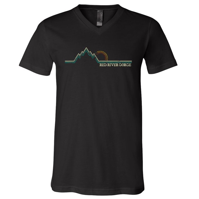 Red River Gorge Kentucky Retro Mountain V-Neck T-Shirt