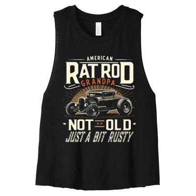 Rat Rod Grandpa Not Old Just Rusty Vintage Hot Rod Car Women's Racerback Cropped Tank