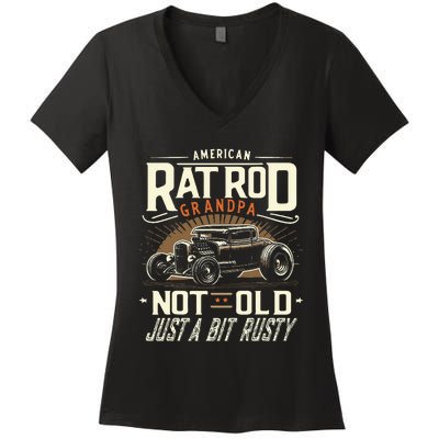 Rat Rod Grandpa Not Old Just Rusty Vintage Hot Rod Car Women's V-Neck T-Shirt