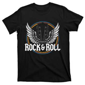 retro Roll Guitar Wings Music Concert Band T-Shirt