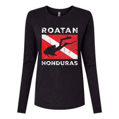 Retro Roatan Honduras Scuba Dive Vintage Dive Flag Diving Womens Cotton Relaxed Long Sleeve T-Shirt