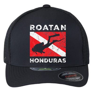 Retro Roatan Honduras Scuba Dive Vintage Dive Flag Diving Flexfit Unipanel Trucker Cap