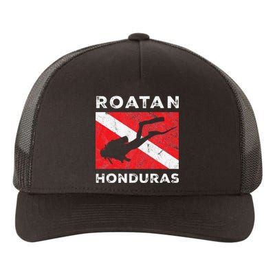 Retro Roatan Honduras Scuba Dive Vintage Dive Flag Diving Yupoong Adult 5-Panel Trucker Hat