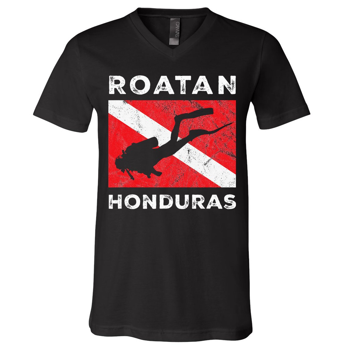 Retro Roatan Honduras Scuba Dive Vintage Dive Flag Diving V-Neck T-Shirt