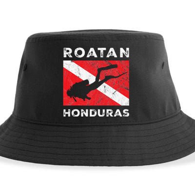 Retro Roatan Honduras Scuba Dive Vintage Dive Flag Diving Sustainable Bucket Hat