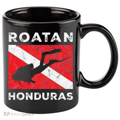 Retro Roatan Honduras Scuba Dive Vintage Dive Flag Diving 11oz C Handle Ceramic Mug