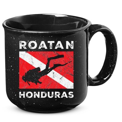 Retro Roatan Honduras Scuba Dive Vintage Dive Flag Diving 15oz Campfire Ceramic Mug
