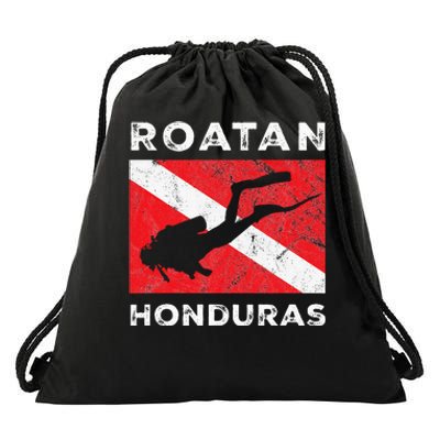 Retro Roatan Honduras Scuba Dive Vintage Dive Flag Diving Drawstring Bag