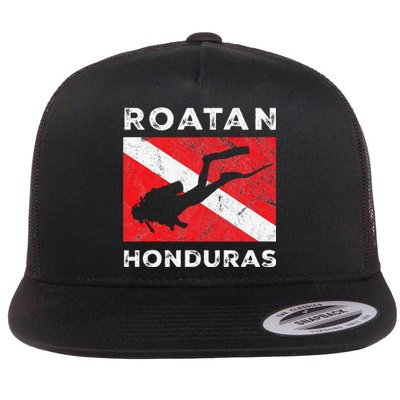 Retro Roatan Honduras Scuba Dive Vintage Dive Flag Diving Flat Bill Trucker Hat