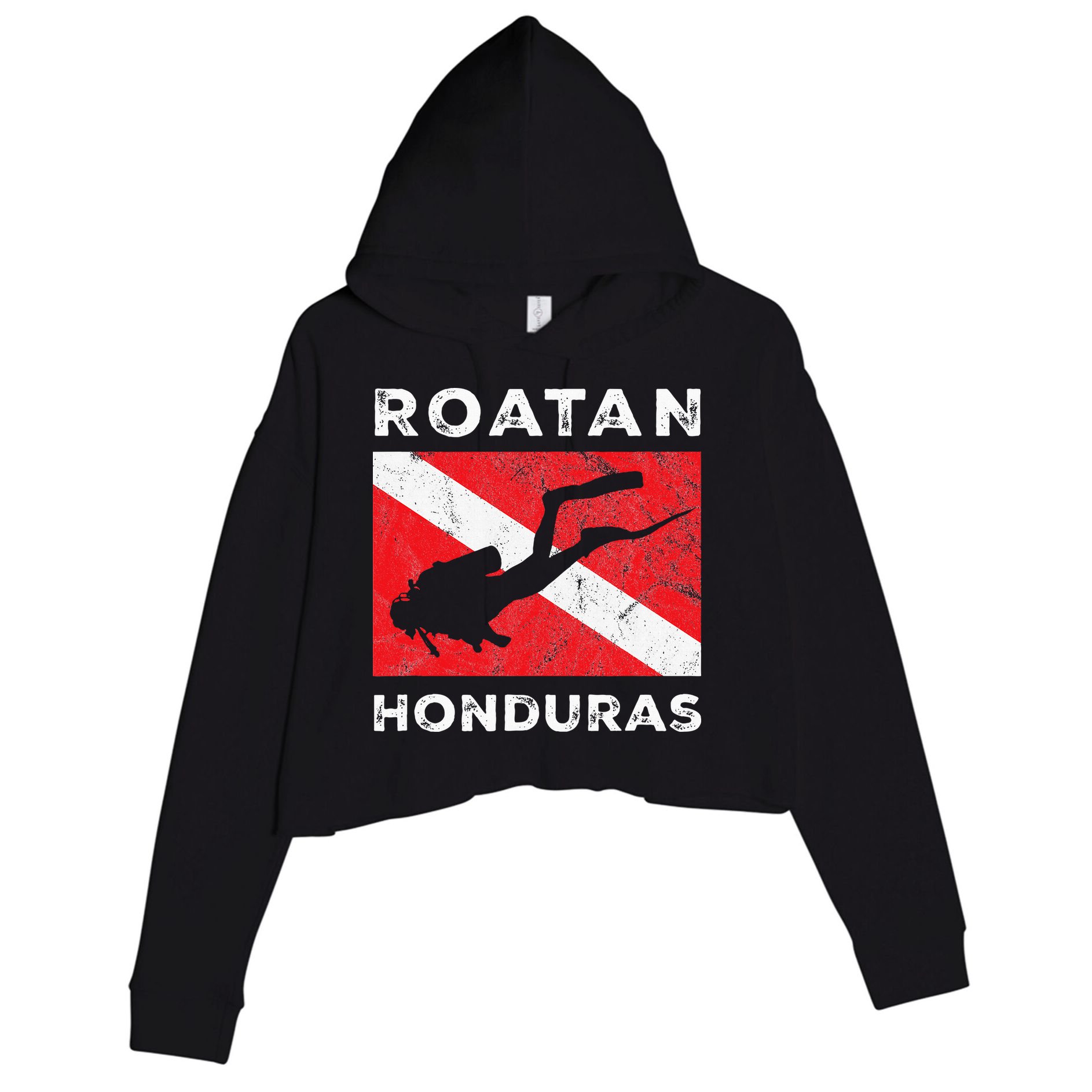 Retro Roatan Honduras Scuba Dive Vintage Dive Flag Diving Crop Fleece Hoodie