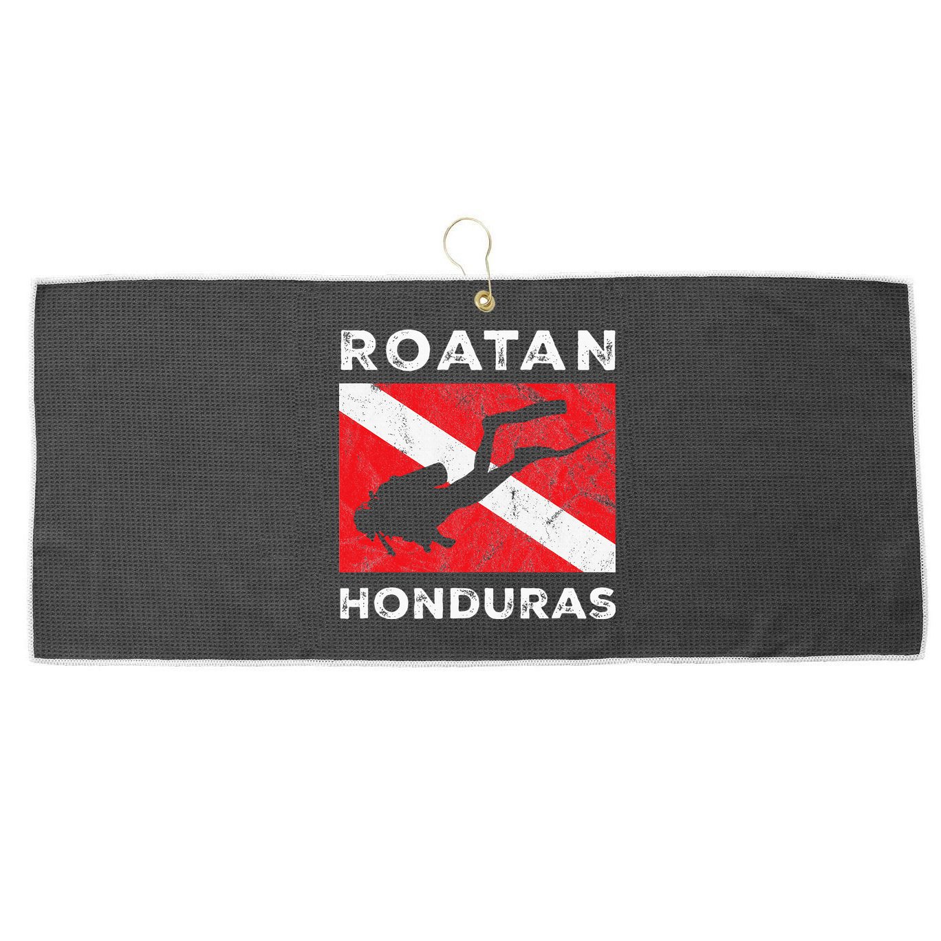Retro Roatan Honduras Scuba Dive Vintage Dive Flag Diving Large Microfiber Waffle Golf Towel