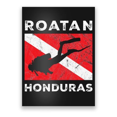 Retro Roatan Honduras Scuba Dive Vintage Dive Flag Diving Poster
