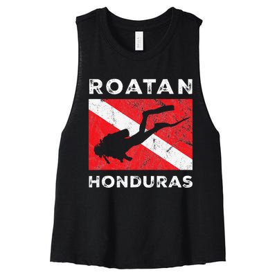 Retro Roatan Honduras Scuba Dive Vintage Dive Flag Diving Women's Racerback Cropped Tank