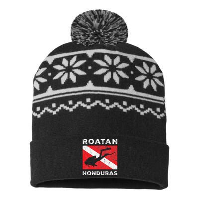 Retro Roatan Honduras Scuba Dive Vintage Dive Flag Diving USA-Made Snowflake Beanie