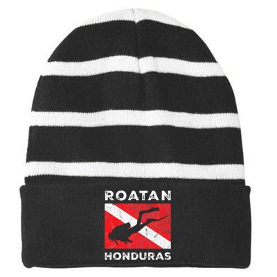 Retro Roatan Honduras Scuba Dive Vintage Dive Flag Diving Striped Beanie with Solid Band