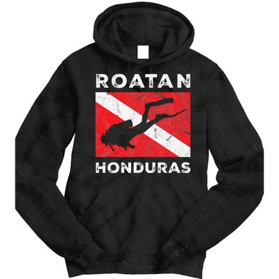Retro Roatan Honduras Scuba Dive Vintage Dive Flag Diving Tie Dye Hoodie